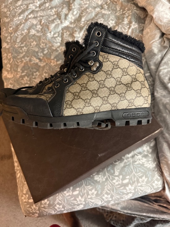 Gucci Beige GG Canvas & Black Leather Gore-Tex Hiking Boots main image 6